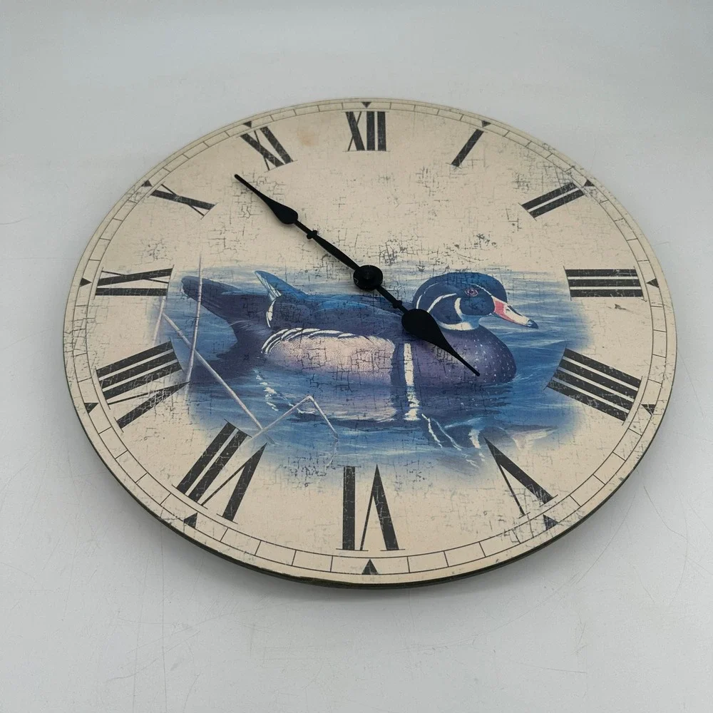 Vintage Style Wood Duck Wall Clock Rustic Wildlife Decor Roman Numerals Working